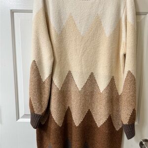 New York & Company Cream and Brown Chevron Sweater Dress